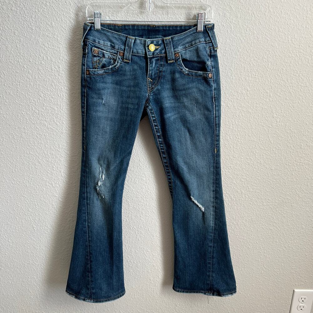 True Religion Low Rise Flare Bootcut Distressed Jeans Womens 28 Petite Short Y2K